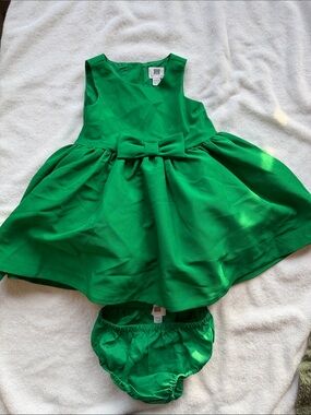 Janie and Jack Emerald Green Bow Waist Party Dress with Bloomers